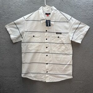 Airwalk Shirt Adult Large White Striped Snap Closure Skater Surfer BMX Y2K NEW